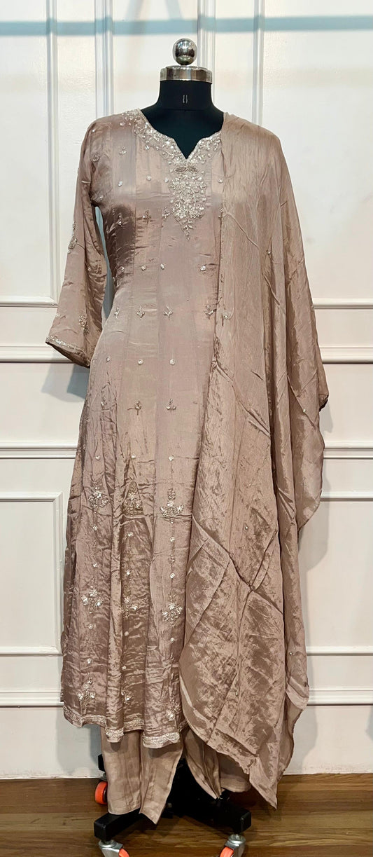 Sandstone Glow Premium Chinon Anarkali Suit Set (RT1199)