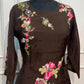 Mocha Flora Mull Chanderi Embroidered A-Line Set (RT1202)