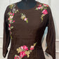 Mocha Flora Mull Chanderi Embroidered A-Line Set (RT1202)