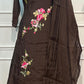 Mocha Flora Mull Chanderi Embroidered A-Line Set (RT1202)