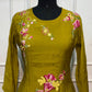 Olive Bloom Mull Chanderi Embroidered A-Line Set (RT1200)