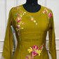 Olive Bloom Mull Chanderi Embroidered A-Line Set (RT1200)