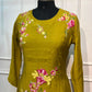 Olive Bloom Mull Chanderi Embroidered A-Line Set (RT1200)