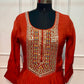 Terracotta Glow Premium Mull Chanderi Embellished A-Line Suit Set (RT1207)