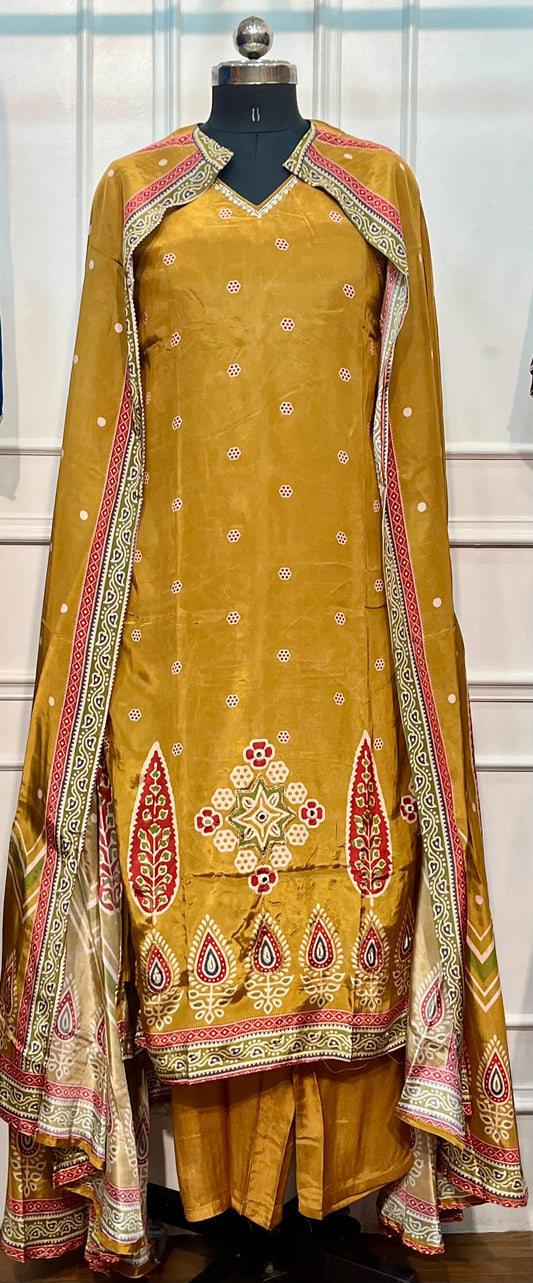 Mustard Royale Butter Crepe Cape Suit Set (RT1212)