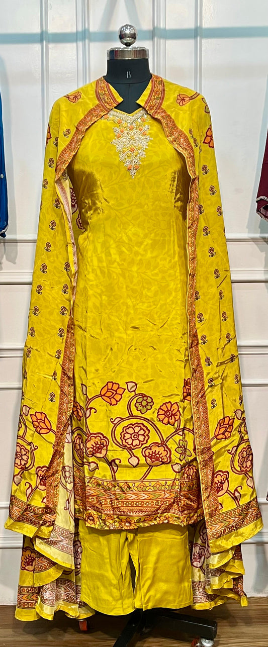 Sunshine Bloom Butter Crepe Cape Suit Set (RT1215)