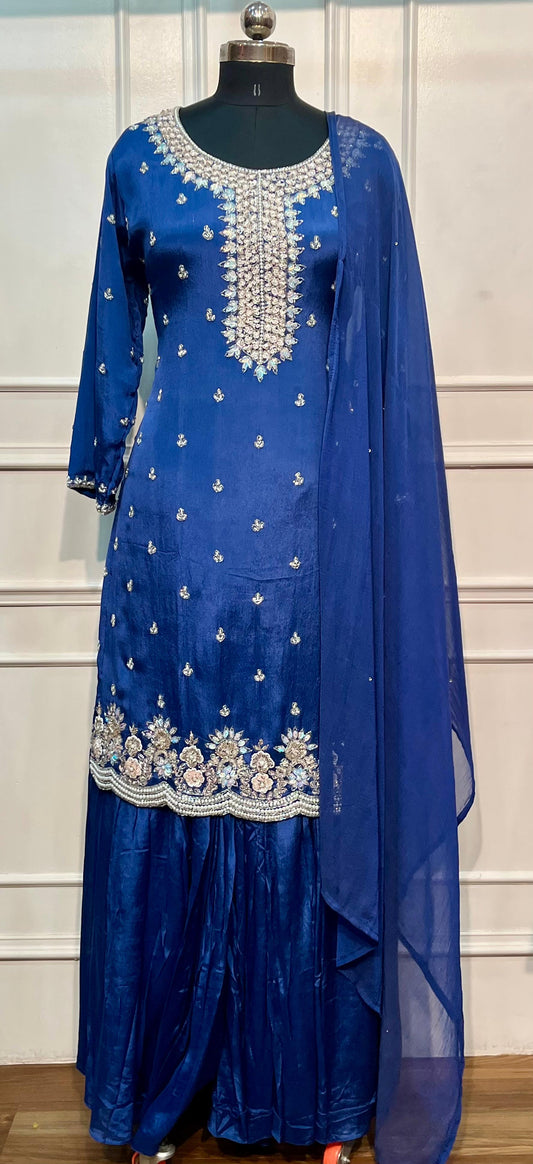 Royal Sapphire Premium Chinon Sharara Suit Set (RT1218)