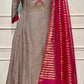 Rani Taupe Banaras Mull Chanderi Embroidered 3 Piece Suit Set (RT1228)