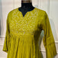 Olive Bloom Mull Chanderi Embroidered 3 Piece Suit Set (RT1226)