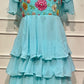 Aqua Bloom Georgette Embroidered Tiered Gown (RT1232)