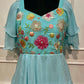 Aqua Bloom Georgette Embroidered Tiered Gown (RT1232)