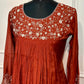 Rustic Cinnamon Mull Chanderi Embroidered Anarkali Suit Set (RT1235)