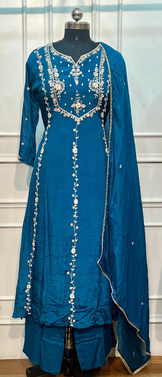Royal Sapphire Chinon Embroidered Anarkali Suit Set (RT1247)