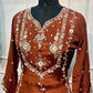 Rustic Cinnamon Chinon Embroidered Anarkali Suit Set (RT1248)