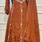 Rustic Cinnamon Chinon Embroidered Anarkali Suit Set (RT1248)