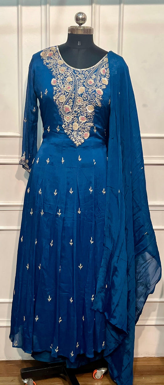Regal Sapphire Chinon Embroidered Anarkali Suit Set (RT1252)
