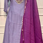 Lavender & Plum Embroidered Mull Chanderi Anarkali Set (RT1258)