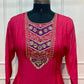 Fuchsia Pink & Royal Purple Embroidered Mull Chanderi Anarkali Set (RT1257)