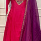 Fuchsia Pink & Royal Purple Embroidered Mull Chanderi Anarkali Set (RT1257)