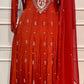 Vibrant Orange Chinon Embroidered Anarkali (RT1273)