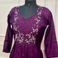 Royal Purple Embroidered Mull Chanderi Suit Set (RT1272)