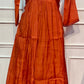 Sunset Orange Embroidered Mull Chanderi Suit Set (RT1271)