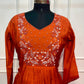 Sunset Orange Embroidered Mull Chanderi Suit Set (RT1271)
