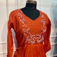 Sunset Orange Embroidered Mull Chanderi Suit Set (RT1271)