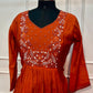 Sunset Orange Embroidered Mull Chanderi Suit Set (RT1271)
