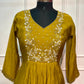 Mustard Bloom Embroidered Mull Chanderi Suit Set (RT1270)