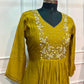Mustard Bloom Embroidered Mull Chanderi Suit Set (RT1270)