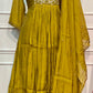 Mustard Bloom Embroidered Mull Chanderi Suit Set (RT1270)