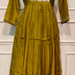 Olive Mustard Floral Embroidered Mull Chanderi Anarkali Set (RT1267)