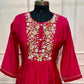 Rani Pink Floral Embroidered Mull Chanderi Anarkali Set (RT1269)