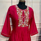 Rani Pink Floral Embroidered Mull Chanderi Anarkali Set (RT1269)