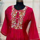 Rani Pink Floral Embroidered Mull Chanderi Anarkali Set (RT1269)