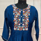 Royal Blue Floral Embroidered Mull Chanderi Anarkali Set (RT1268)