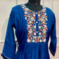 Royal Blue Floral Embroidered Mull Chanderi Anarkali Set (RT1268)