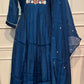 Royal Blue Floral Embroidered Mull Chanderi Anarkali Set (RT1268)