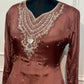 Mocha Elegance Chinon Embroidered Anarkali Suit Set (RT1279)