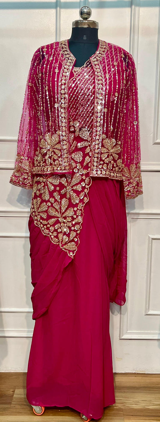 Rosé Royale Georgette Embroidered One Minute Saree (RT1281)