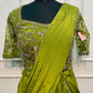 Luminous Lime Green Embroidered Satin Lehenga Set with Draped Dupatta (RT1297)