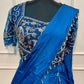 Royal Sapphire Blue Embroidered Satin Lehenga Set with Draped Dupatta (RT1296)