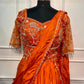 Vibrant Sunset Orange Embroidered Satin Lehenga Set with Draped Dupatta (RT1298)