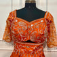 Vibrant Sunset Orange Embroidered Satin Lehenga Set with Draped Dupatta (RT1298)
