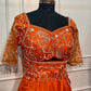 Vibrant Sunset Orange Embroidered Satin Lehenga Set with Draped Dupatta (RT1298)
