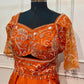 Vibrant Sunset Orange Embroidered Satin Lehenga Set with Draped Dupatta (RT1298)