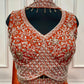 Royal Burnt Orange Embroidered Brocade Lehenga Choli Set with Sheer Dupatta (RT1283)