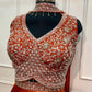 Royal Burnt Orange Embroidered Brocade Lehenga Choli Set with Sheer Dupatta (RT1283)