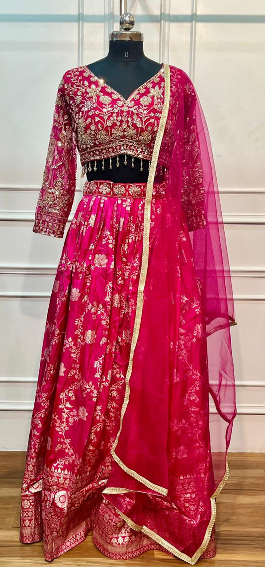 Fuchsia Royale Banarasi Embroidered Lehenga Set (RT1291)